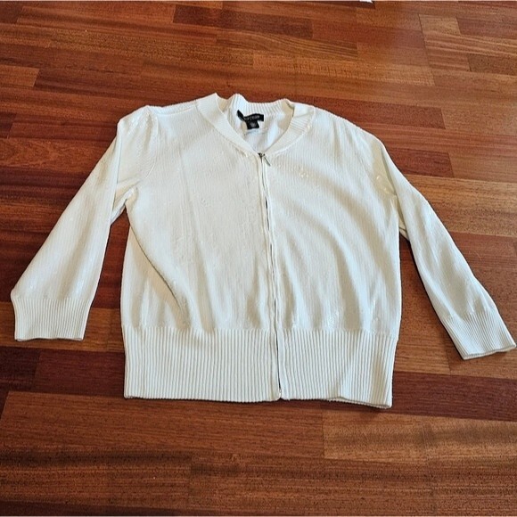 NTW White House Black Market White Sequence Zipped Cardigan. Size Medium - Picture 4 of 8